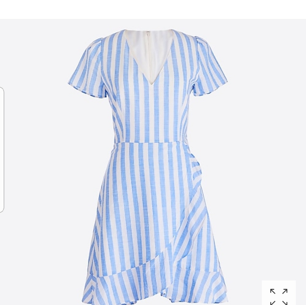 J Crew Factory Blue Striped Faux Wrap Dress
